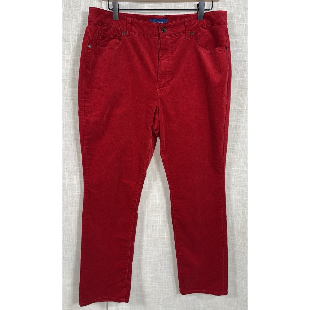 Talbots Corduroy Pants Women's 12P 12 Red High-Waist Straight Leg Casual Curvy